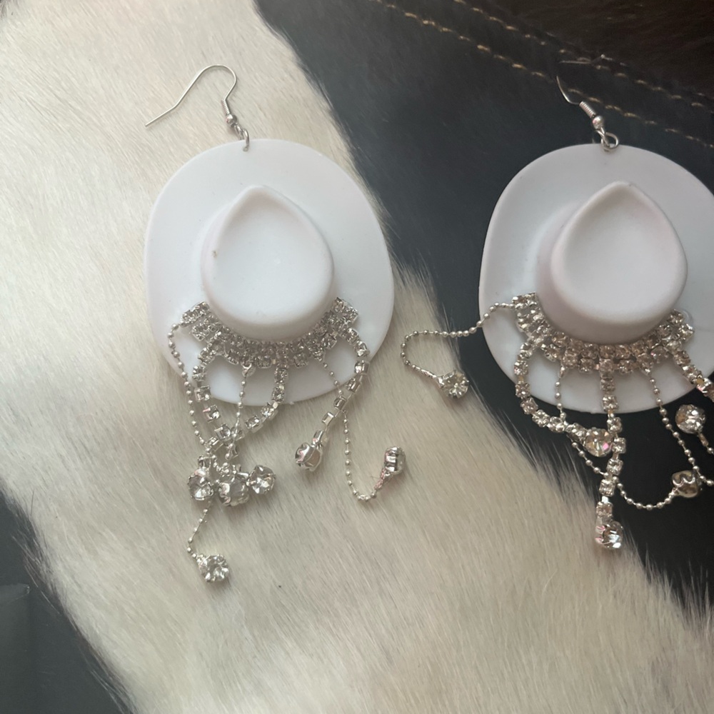 White and rhinestone earrings